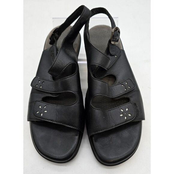 SAS Womens Black Leather Tripad Comfort Sandals With Adjustable Straps - Picture 1 of 8